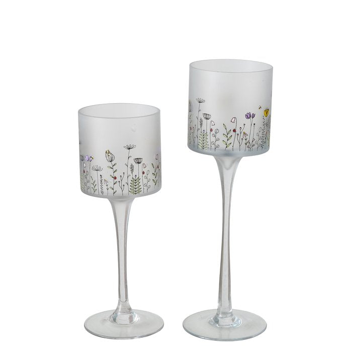 Spring flowers frosted candle holder glass set
