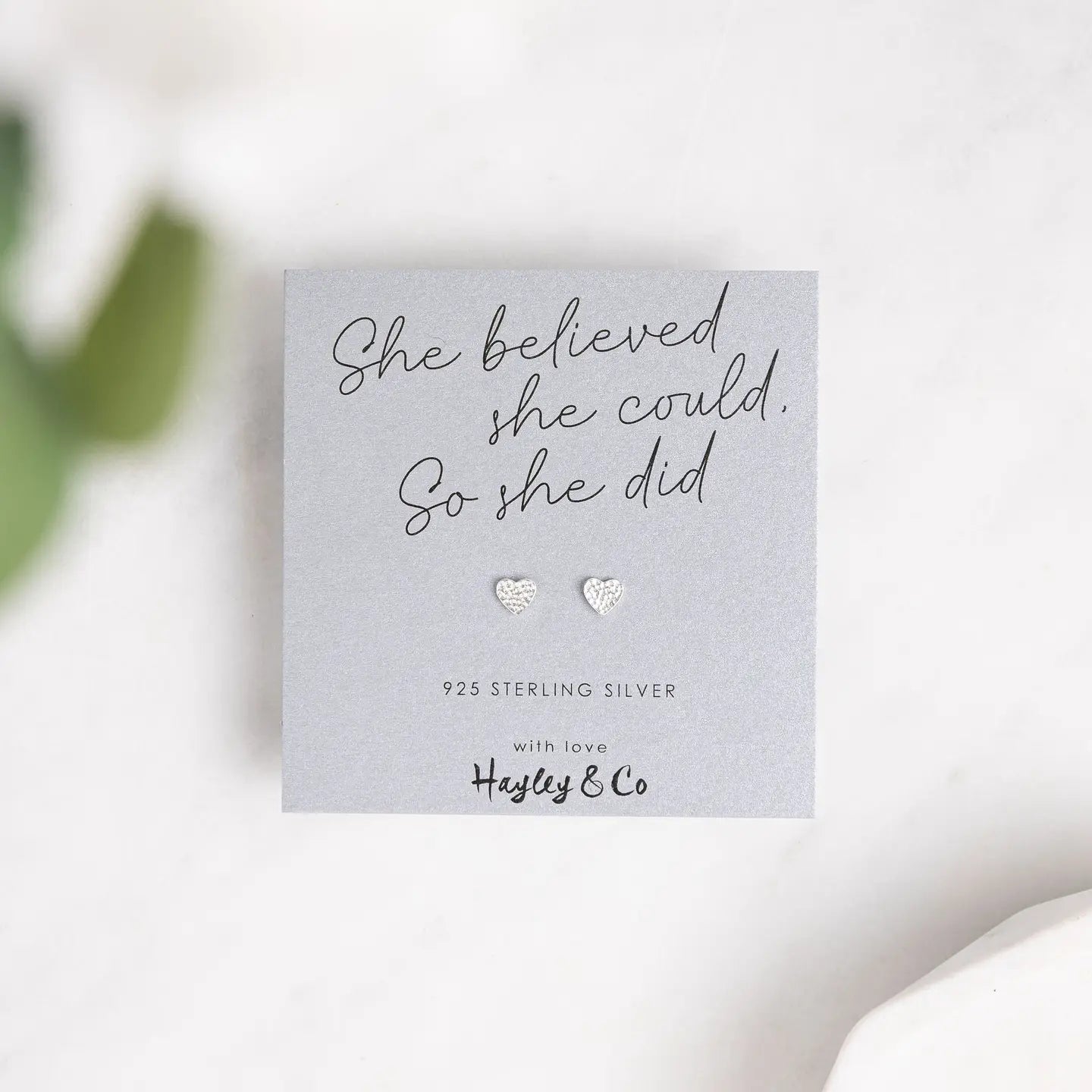 "she believed she could so she did"Heart Sterling Silver Earrings