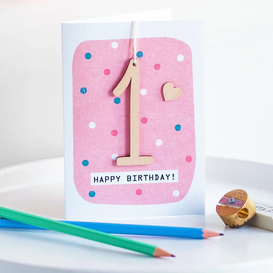 Age 1 Birthday Keepsake Card - First Birthday Pink Or blue