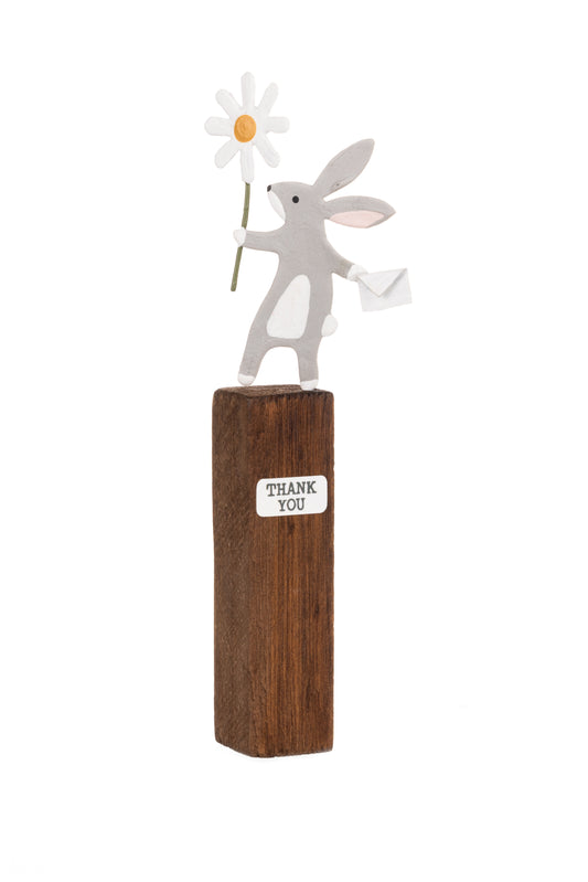 Bunny holding Daisy and Card Ornament by Shoeless Joe