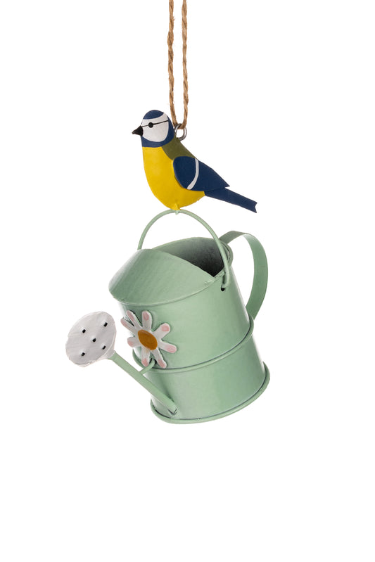 Blue Tit on Watering Can Hanging By Shoeless Joe