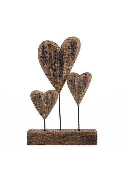 Three Hearts Driftwood Block  by Shoeless Joe