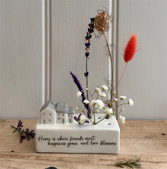 Porcelain Flower Block with Houses 8cm - choice of 3 slogans