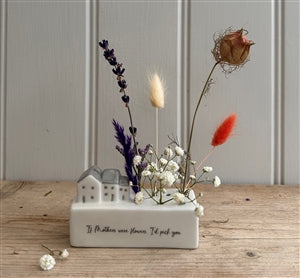 Porcelain Flower Block with Houses 8cm - choice of 3 slogans