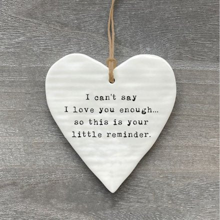 I Can't Say... Hanging Ceramic Heart Decoration 10cm