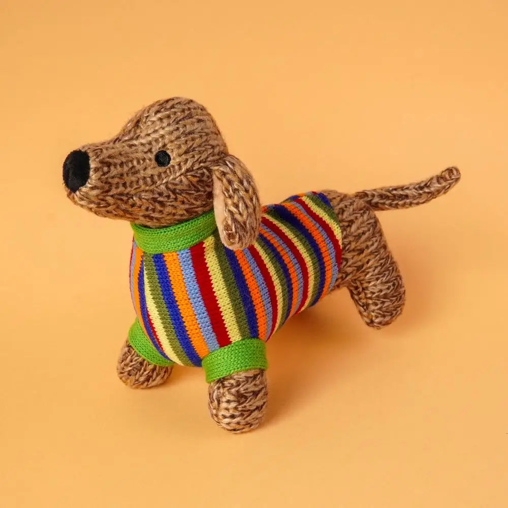 Knitted Sausage Dog Baby Rattle