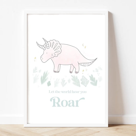 Dreamy Pink Roar Dinosaur Playroom Pastel Gold Foil Print