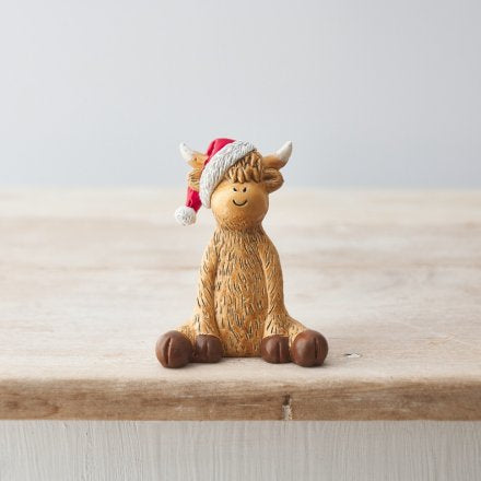 Santa Hat Highland Cow Ornament, 9cm