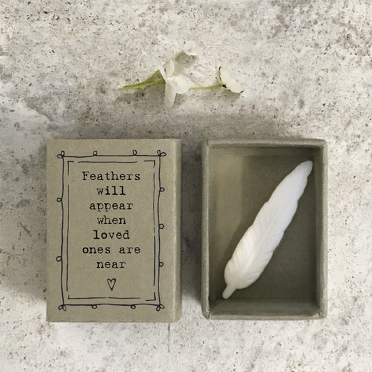 East of India “ feathers appear when loved ones are near” porcelain matchbox