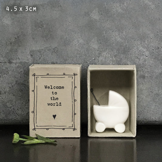 Welcome to the World New Baby | Ceramic Pram | Matchbox Gift