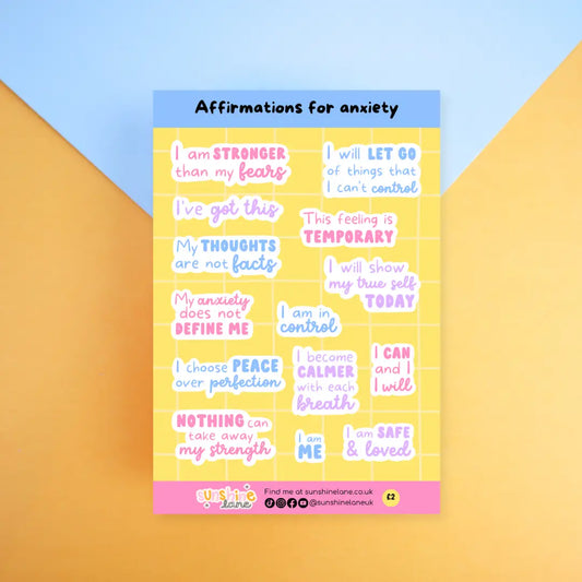 Affirmations For Anxiety Sticker Sheet