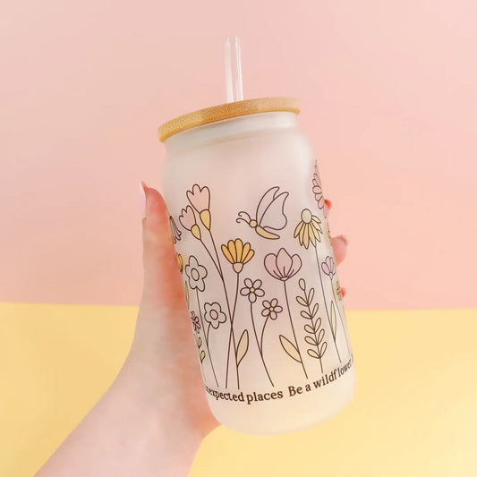 Be A Wildflower 16 oz Frosted Glass Tumbler