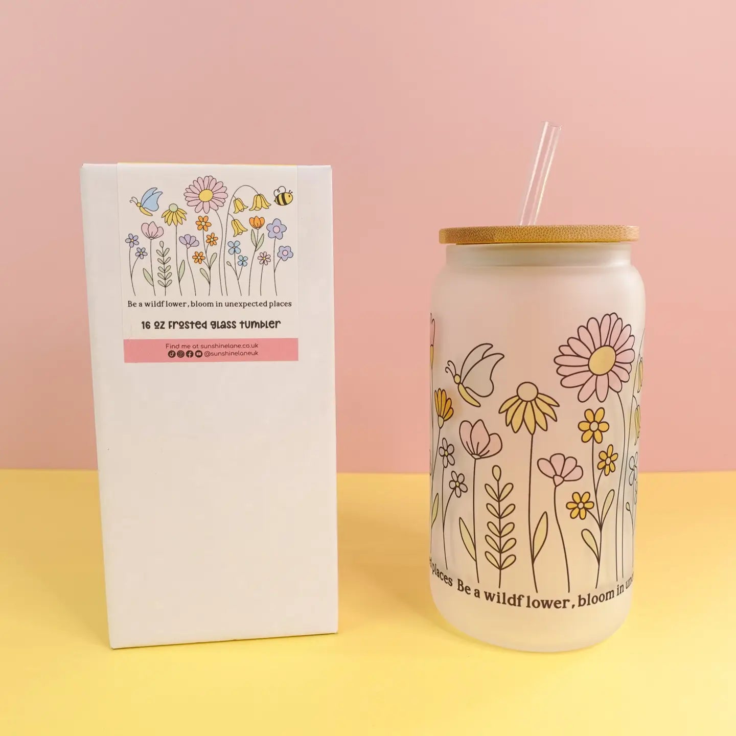 Be A Wildflower 16 oz Frosted Glass Tumbler