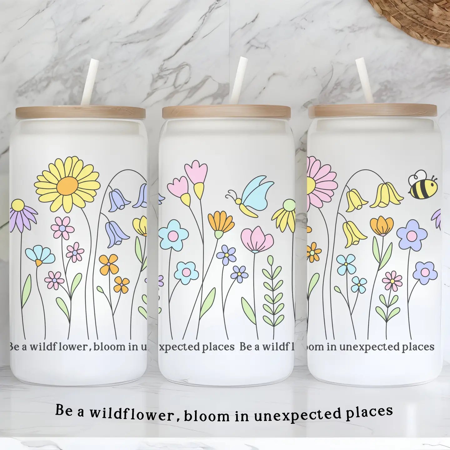 Be A Wildflower 16 oz Frosted Glass Tumbler