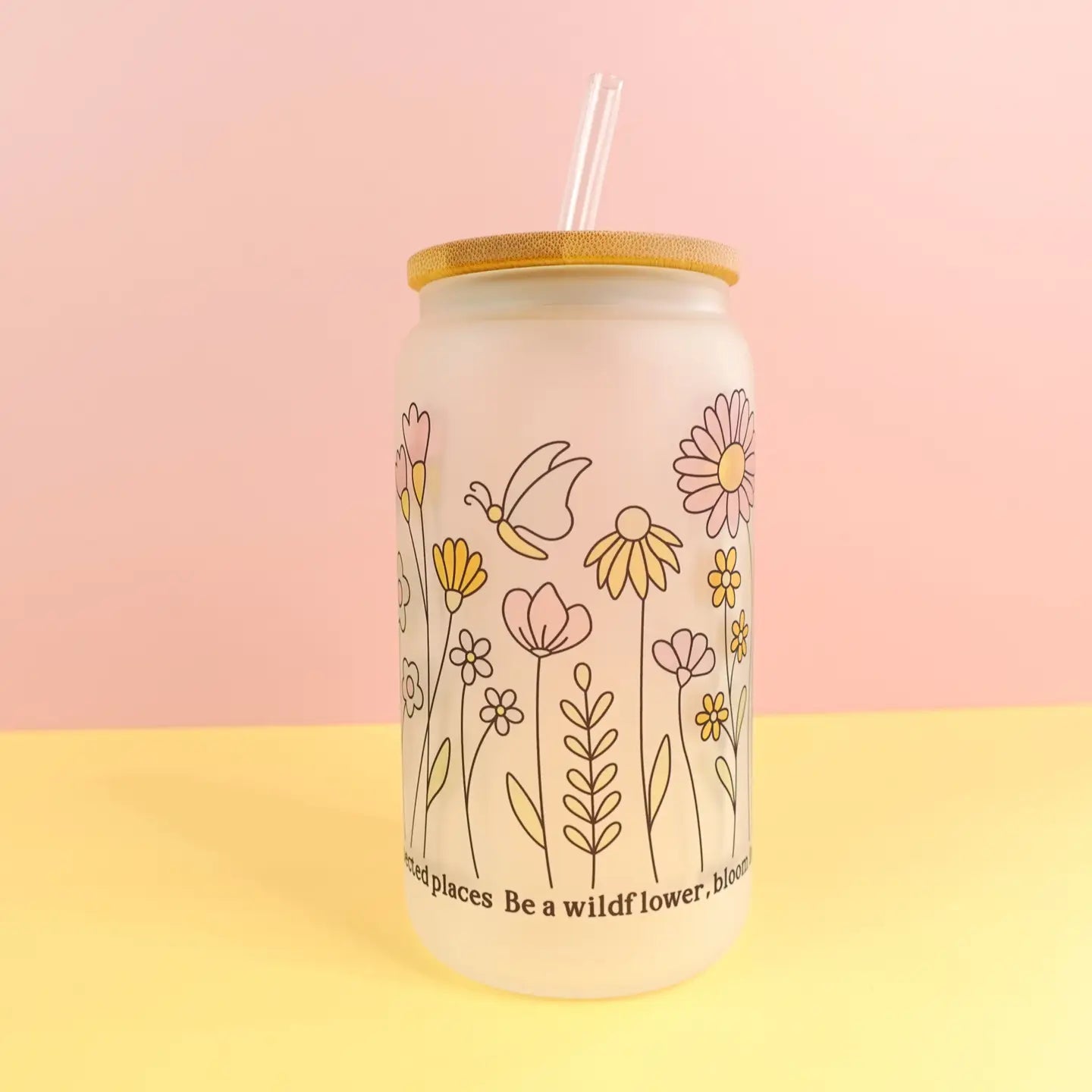 Be A Wildflower 16 oz Frosted Glass Tumbler