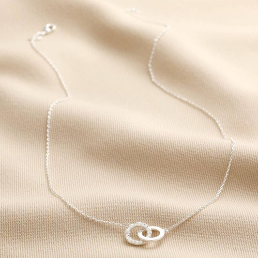 Lisa Angel - Interlocking Pearl Crystal Matte Circles Necklace in Silver