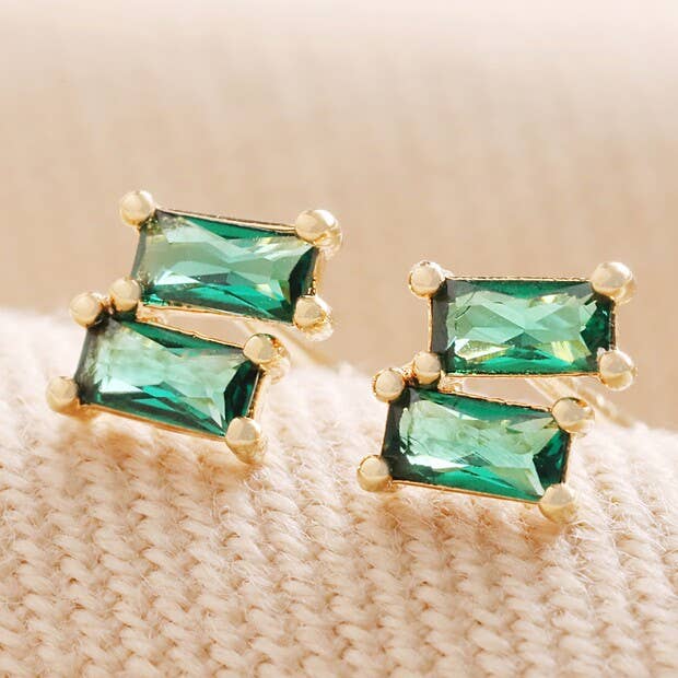 Lisa Angel - Emerald Green Stone Stud Earrings in Gold