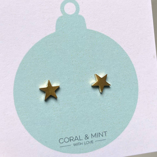 Coral and Mint - Christmas Bauble - Gold Star Studs