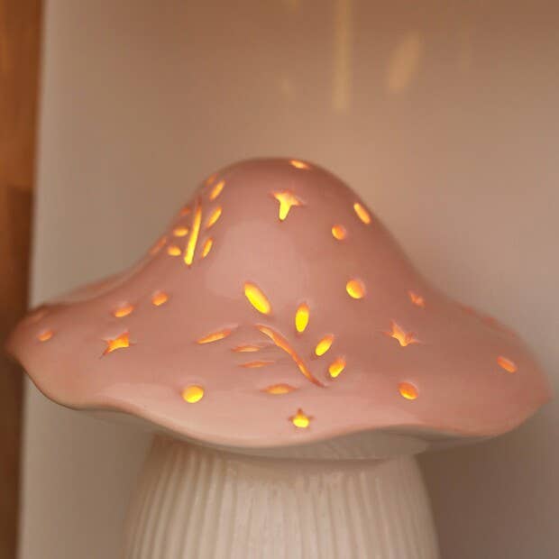 Lisa Angel - Pink and White Ceramic Toadstool Light