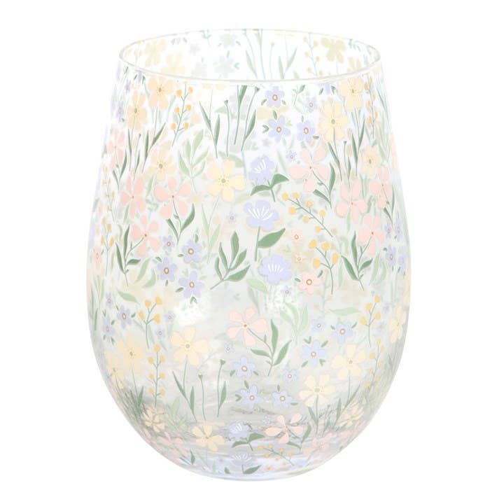 Ditsy Spring Floral Print Stemless Glass - birthday gift, mothers day gift