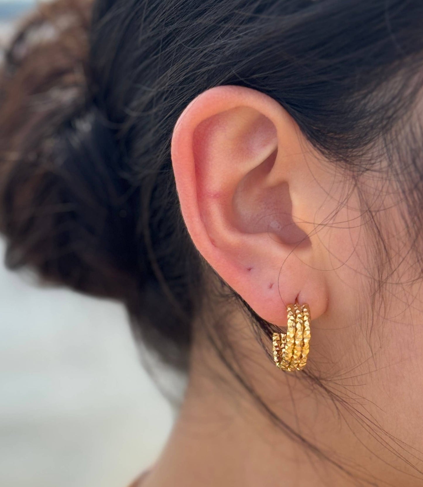 Ocean Ripples - 18ct Gold Plated Textured Hoop Earrings 