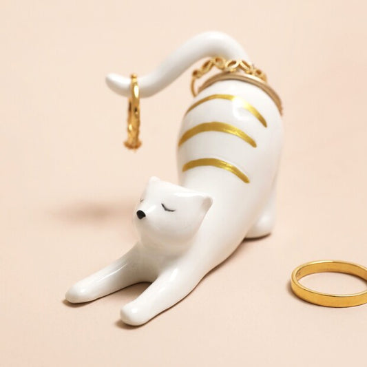 Ceramic Stretching Cat Ring Holder