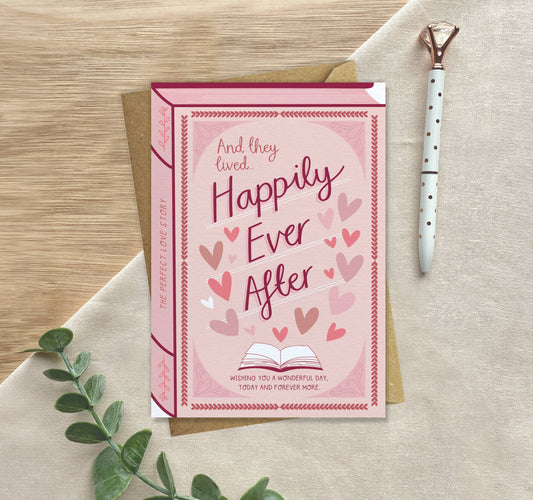 Two For Joy Illustration - Happily Ever After – Luxury Book Anniversary Wedding Card