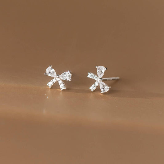 White Leaf - Cubic Zirconia Bow Earring in Sterling Silver