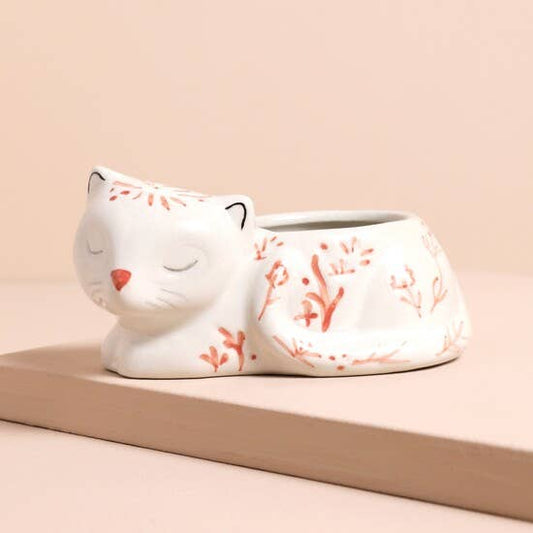 Lisa Angel - Pink and White Floral Sleeping Cat Planter