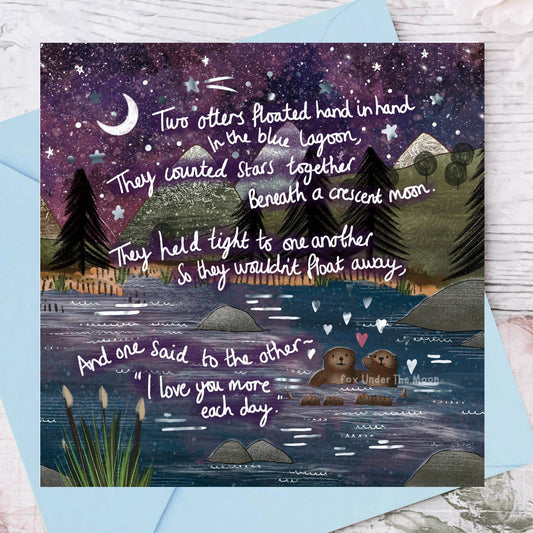 Fox Under The Moon - Foiled Greeting Card - 'Hand In Hand'