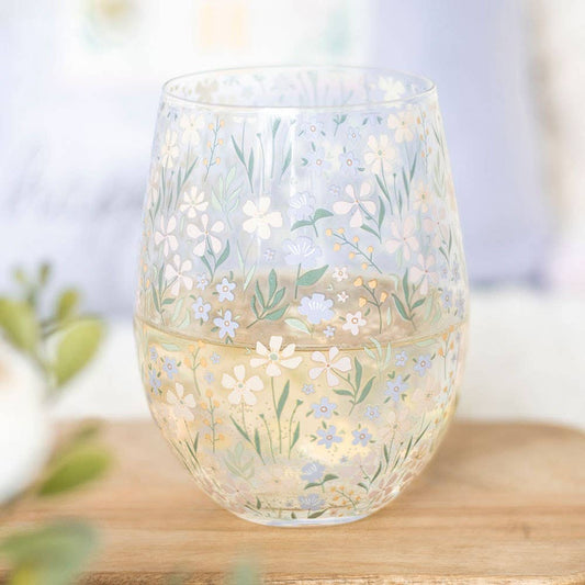 Ditsy Spring Floral Print Stemless Glass - birthday gift, mothers day gift