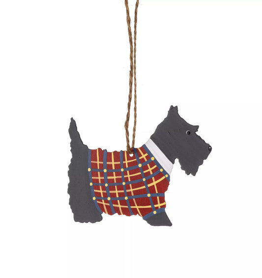 Scottie dog in a tartan coat Christmas decoration by Shoeless Joe